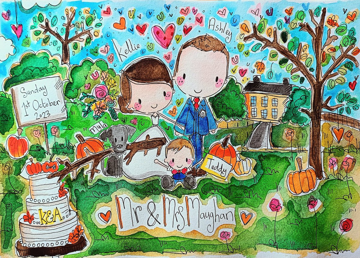 An Autumnal wedding 🎃 🍃 🍂 🍁 👰‍♀ 🤵

#custompainting #art #handpainted #Watercolour #personalised #wedding #autumn #autumnal #gifts #weddingpresent #colour