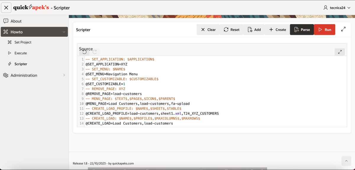 quickapeks's tweet photo. Hi #orclAPEX @OracleAPEX Developers!
Just two lines to create a data load profile and load page for a table...
-- CREATE_LOAD_PROFILE
@CREATE_LOAD_PROFILE=load-customers,sheet1.xml,T24_XYZ_CUSTOMERS
-- CREATE_LOAD
@CREATE_LOAD=Load Customers,load-customers https://t.co/lacHHbscUO