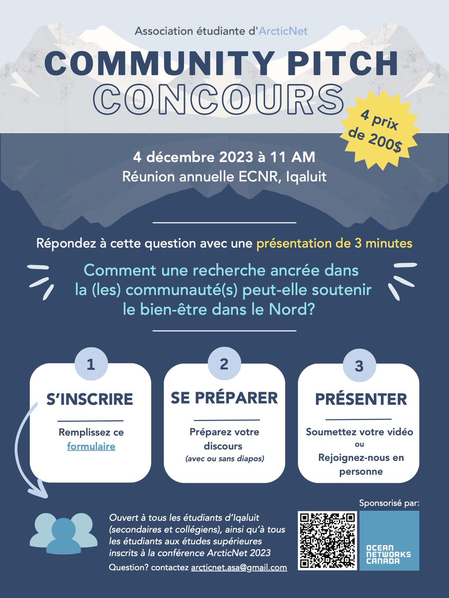 If you are a high school, college, or university student attending <a href="/ArcticNet/">ArcticNet</a>'s annual meeting this December, you can sign up for our Community Pitch Contest!