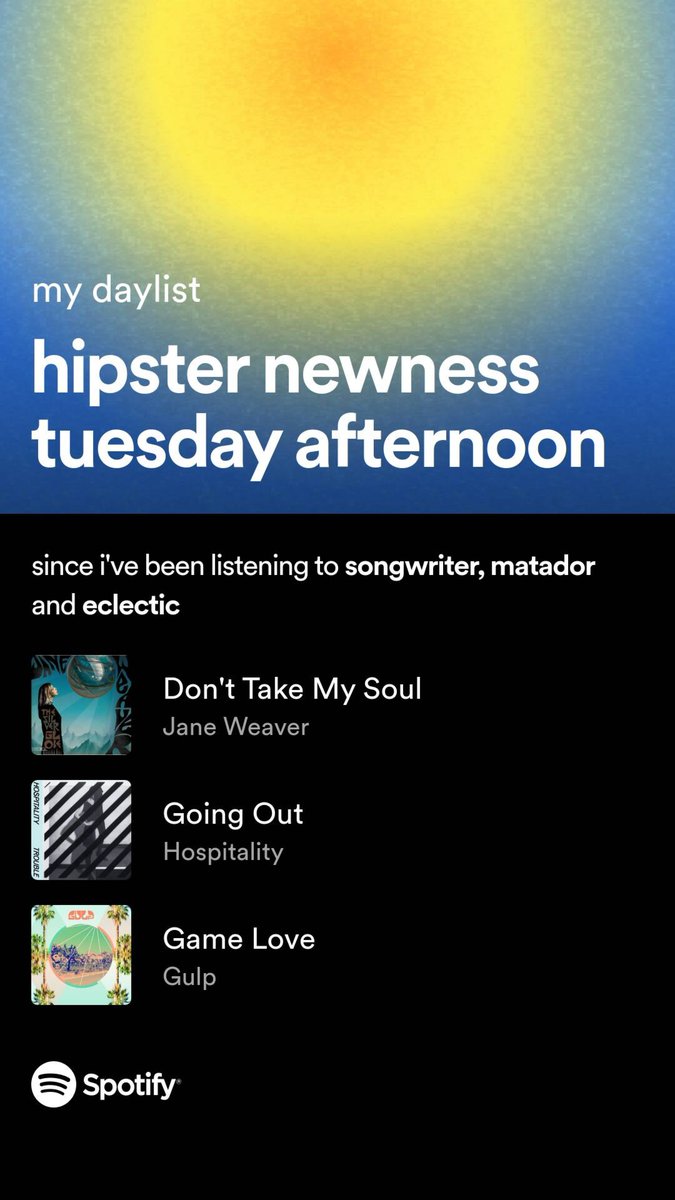 studiostumpo's tweet photo. don’t tell me your astrology sign, I want you to go into spotify, search “daylist”, and post the title it gave you https://t.co/S2lOwmQWIy