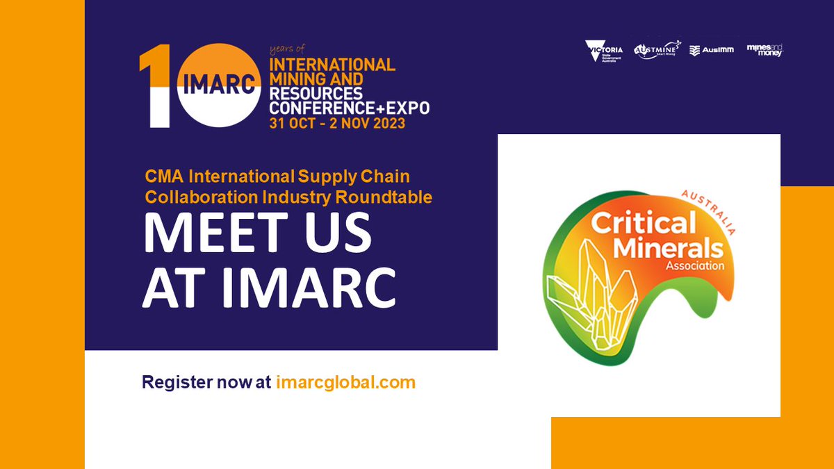 Mining and Resources (@imarc_mining) on Twitter photo <a href="/CMA_AUS/">Critical Minerals Association Australia</a> is hosting CMA International Supply Chain Collaboration Industry Roundtable at IMARC this year on 2nd November, 11am - 12:30pm, E5.7
Space is limited for this session, please email admin@cmaaustralia.org <a href="/CMA_AUS/">Critical Minerals Association Australia</a> for more information.
#IMARC <a href="/CMA_AUS/">Critical Minerals Association Australia</a> is hosting CMA International Supply Chain Collaboration Industry Roundtable at IMARC this year on 2nd November, 11am - 12:30pm, E5.7
Space is limited for this session, please email admin@cmaaustralia.org <a href="/CMA_AUS/">Critical Minerals Association Australia</a> for more information.
#IMARC
