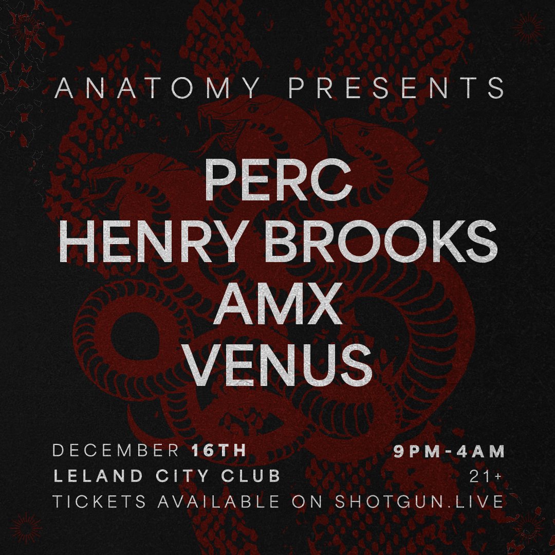 Just announced!! @perctrax is making his way back to Detroit Dec. 16th playing alongside myself, AMX, & Venus. Limited amount of early bird tix on sale now!! shotgun.live/events/anatomy…