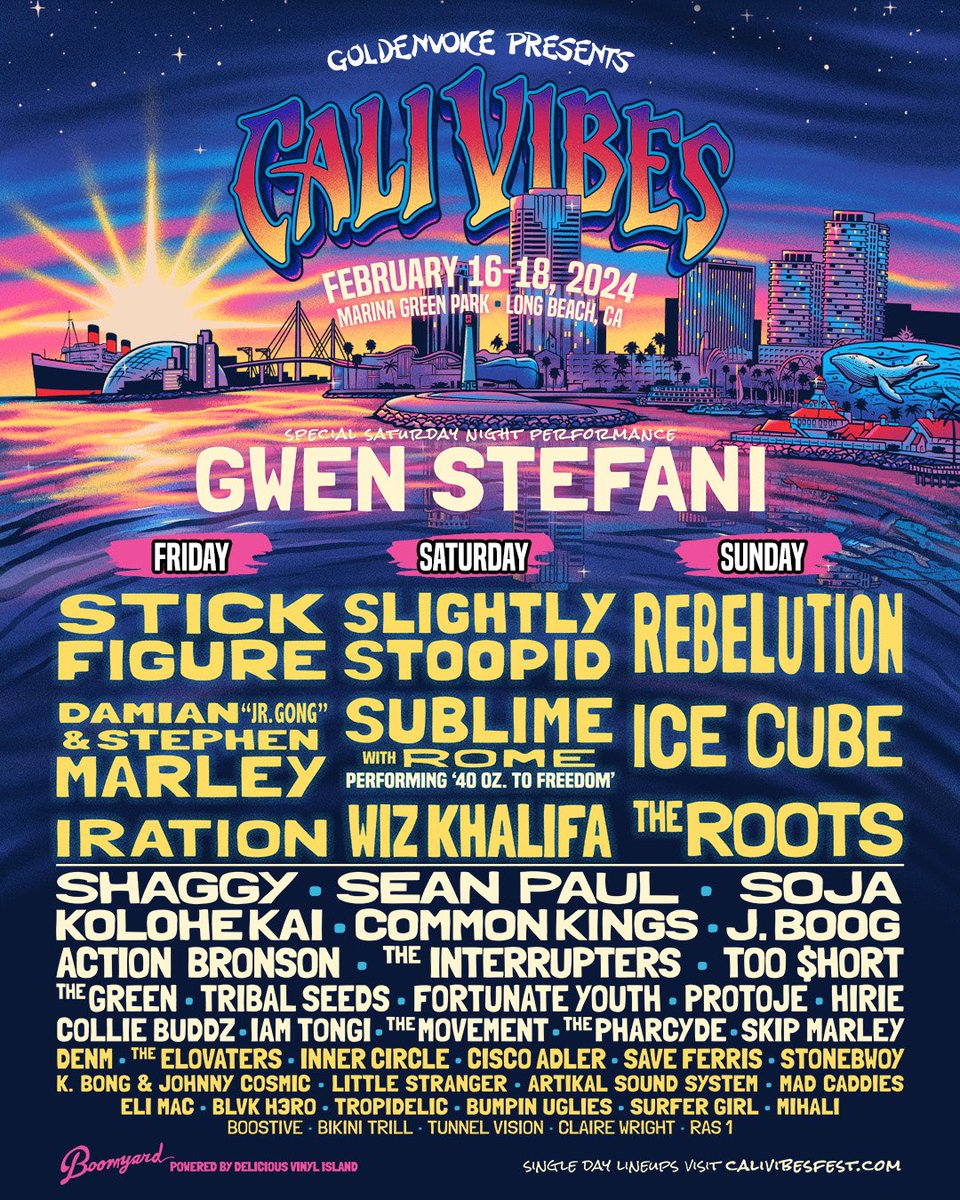 redlightmgmt's tweet photo. Check out Red Light artists at this year’s @calivibesfest. 

@SlightlyStoopid @stephenmarley @FortunateYouth @iamdenm Artikal Sound System, Eli Mac and @bikinitrill https://t.co/GcxqQmkqpd