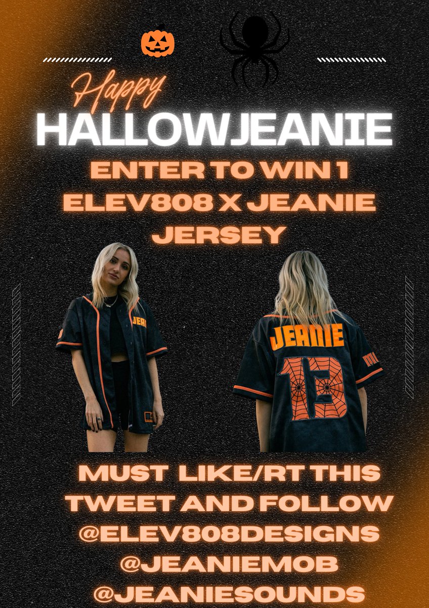JeanieMob's tweet image. All treats no tricks! We are giving away 1 @elev808designs &amp;amp; @jeaniesounds Jersey! 

Rules:
LIKE X RT This tweet!

 Must follow @jeaniesounds @elev808designs &amp;amp; @JeanieMob 

The winner will be drawn at random at 10 PM CST on Oct 31st 

Good Luck!