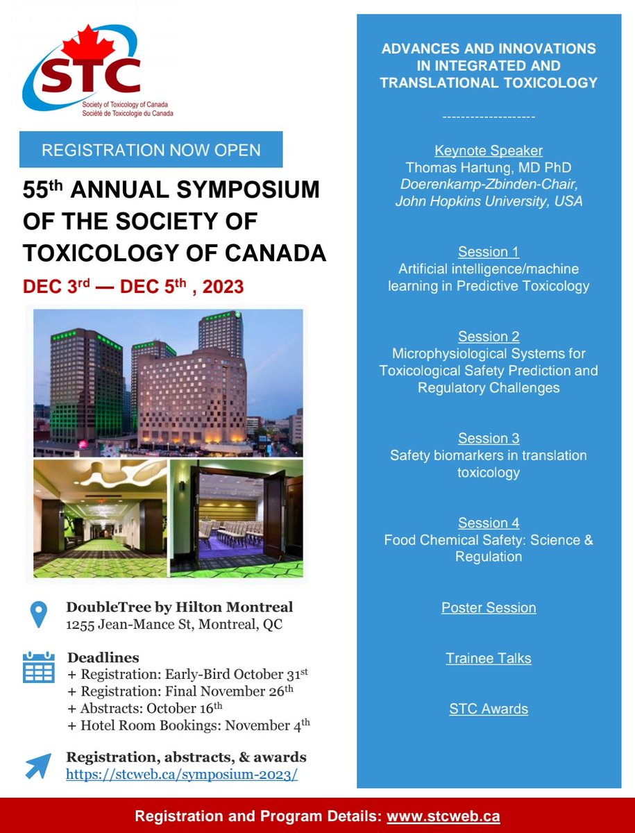 #Symposium 

Registration for the STC 55th Annual Symposium is ongoing ! Early bird registration closes on Oct. 31st. Visit our website to register: stcweb.ca