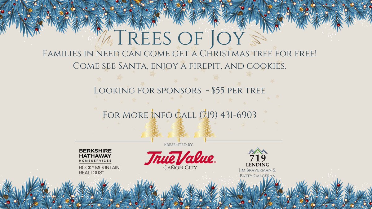 Peak_dream's tweet image. Our annual Trees of Joy Event is coming up and we&apos;re still looking for sponsors to help donate Christmas trees to needy families! Read more peakdream.com/2023/10/trees-…

#SponsorSearch #FreeChristmasTree #HolidaySpirit #BHHSRMR #TreesOfJoy #FremontCounty #ColoradoChristmas #Donate