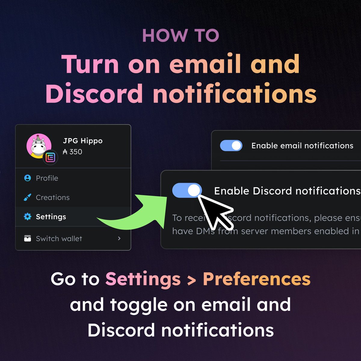 Get notifications about your sales and offers! 🔔 Connect your email and Discord to your JPG Store account to stay in the loop 💛