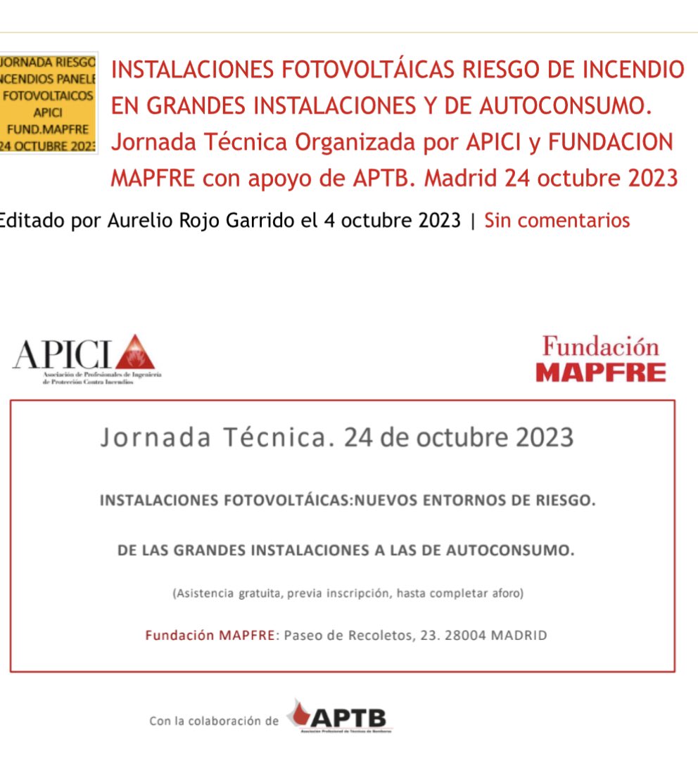 Altísimo nivel en la jornada técnica <a href="/APICI7/">APICI</a> <a href="/fmapfre/">Fundación MAPFRE</a> #riesgo#incendio#PanelesSolares con colaboración <a href="/APTBBomberos/">APTB</a> <a href="/MAPFRE/">Mapfre</a>