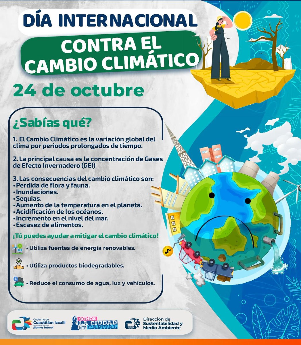 GobIzcalli's tweet photo. El cambio climático es una realidad que no podemos ignorar. 

Todos podemos hacer nuestra parte para reducir nuestra huella de carbono y proteger nuestro planeta. ¡Cada acción cuenta! 💚🌍 Juntos podemos marcar la diferencia. 

#SomosFuturo 
#SomosLaCiudadAntesDeLaCapital https://t.co/39N8LkhmZM