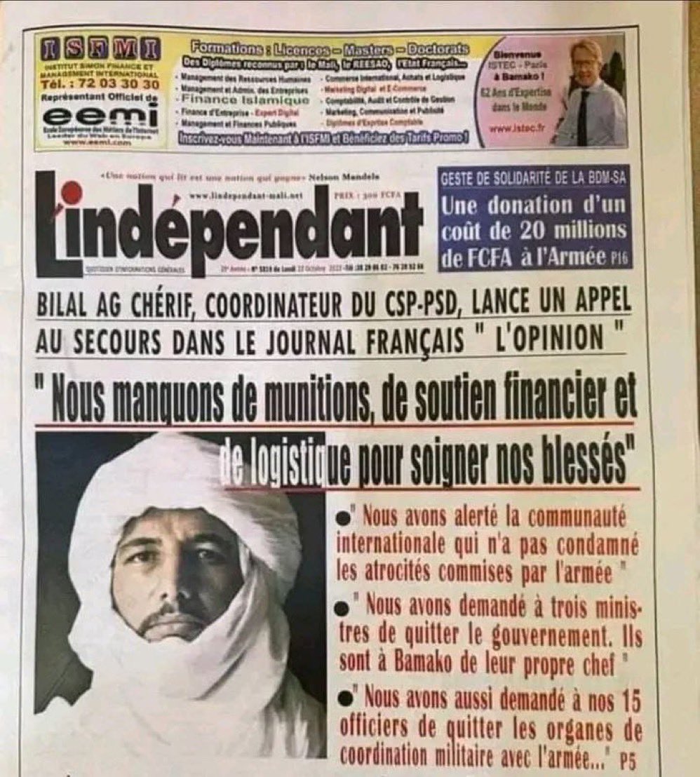 Nath_Yamb's tweet image. Bonjour @EmmanuelMacron et @SebLecornu. Votre collaborateur, le chef terroriste Bilal Ag Chérif, vous demande d’augmenter les moyens logistiques et financiers que vous mettez à sa disposition, parce que l’armée malienne est en train de leur botter le cul 🍑 et que ce que vous…