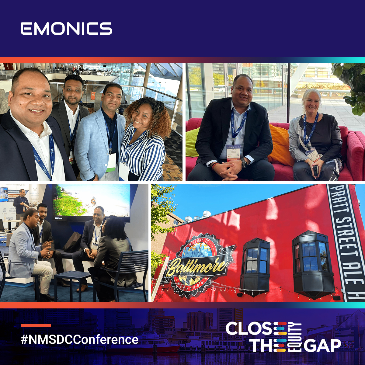 emonics_llc's tweet photo. Emonics LLC at NMSDC Conference: Bridging equity gap with staffing &amp; tech. Inspired by change strategies. Let's advance economic equality together.

#ClosingTheEquityGap #NMSDCConference #TheExchange #Baltimore #usstaffing #itstaffing #recruitment #emonics #emonicsllc #emonians https://t.co/NgQBryFTSq