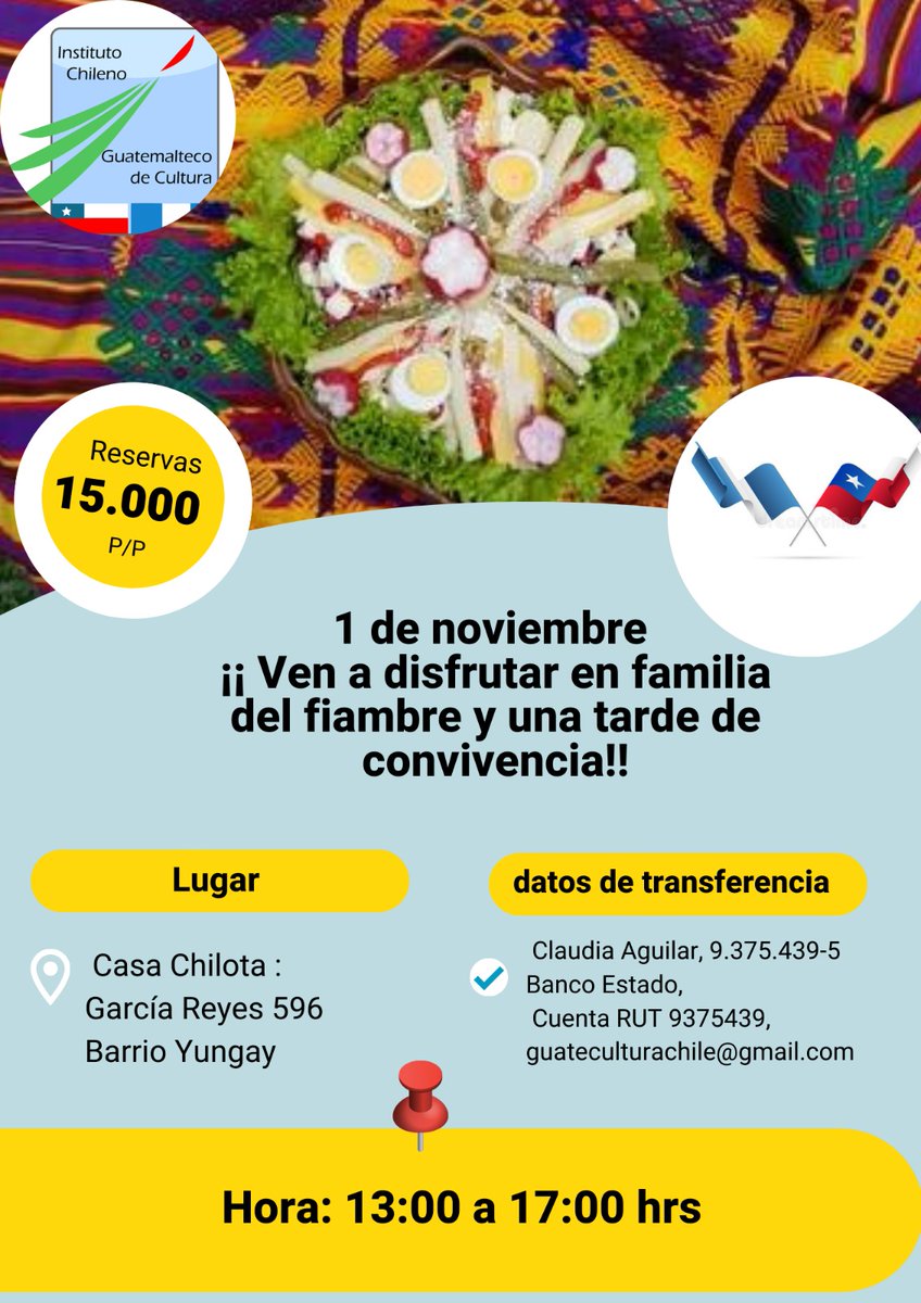ICGC1's tweet photo. ¡Faltan pocos días para el 1° de noviembre! Te invitamos a una tarde de convivencia en Santiago, acompañados del tradicional fiambre, confirma tu participación antes del sábado 28-oct, más info aquí https://t.co/DaTxO3Q8vp https://t.co/W4Aje0WSQq