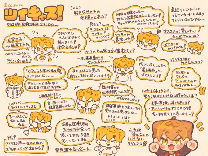 10/24のツイキャスのメモ!✍️   こちゃこちゃしてて少し見ずらいです💦  #絵ガク🦊 #伏見ガク生アクト✌️