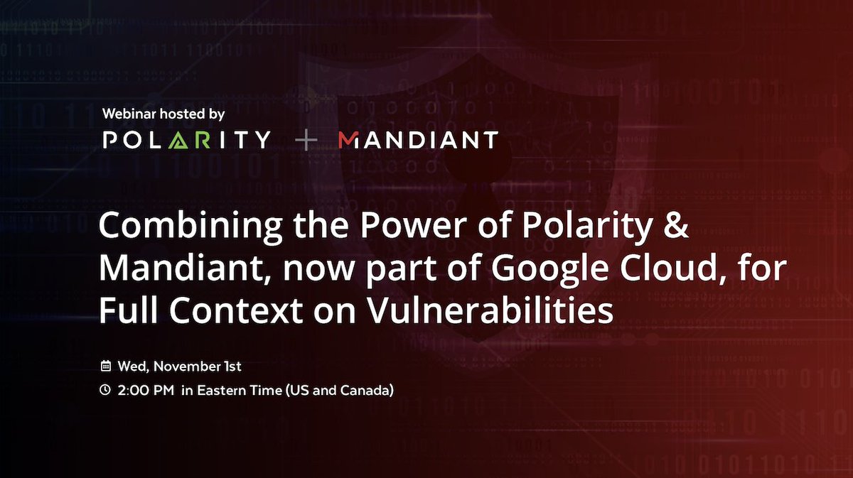Want to combine the intelligence of @Mandiant with the power and ease of Polarity? Register now to join us on 11/1 for a webinar and live demo of our integration. hubs.ly/Q026zMjp0 #cybersecurity #infosec #CISO #Mandiant #Google