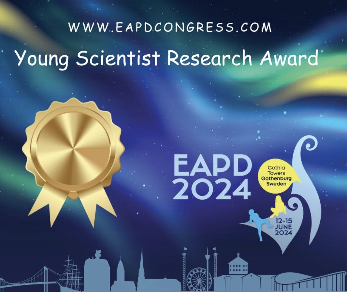 Submit your abstract and become an EAPD Young Scientist Research Award candidate!

The 2 winners will receive an amount of €1000 and a certificate.
They will be announced by the EAPD President, at the Closing Ceremony of the Congress.

More information: eapdcongress.com/young-scientis…