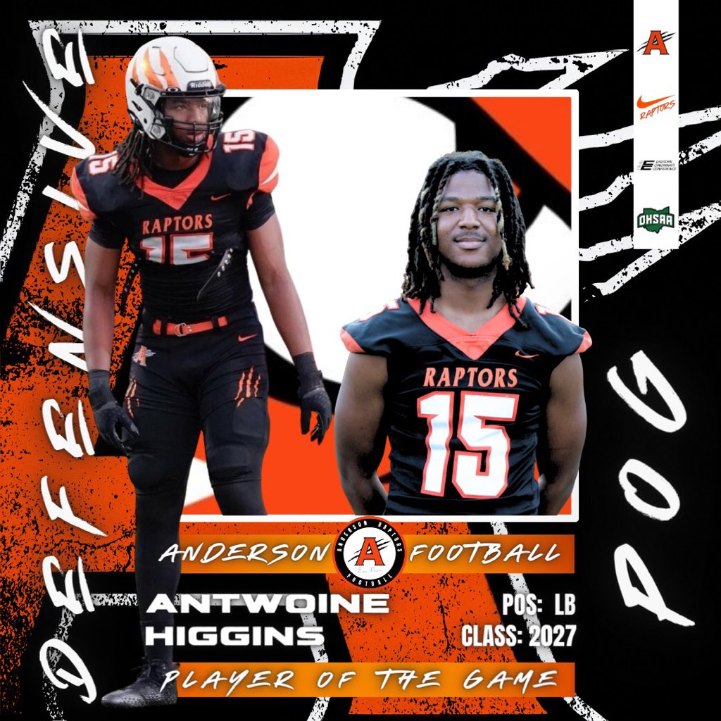 AHS_TDClub's tweet photo. ⭐️ Congrats to Week 🔟 @_AHS_Football Defensive Players of the Game:
@LeoMuehlenkamp
@5starrr_twon
🎙️Interviews tonight at @usbnsports FINAL broadcast of #RaptorRecap sponsored by @CinfedCU at ANDERSON Pub & Grill.
#WorkWins https://t.co/xZlpJwXzJe