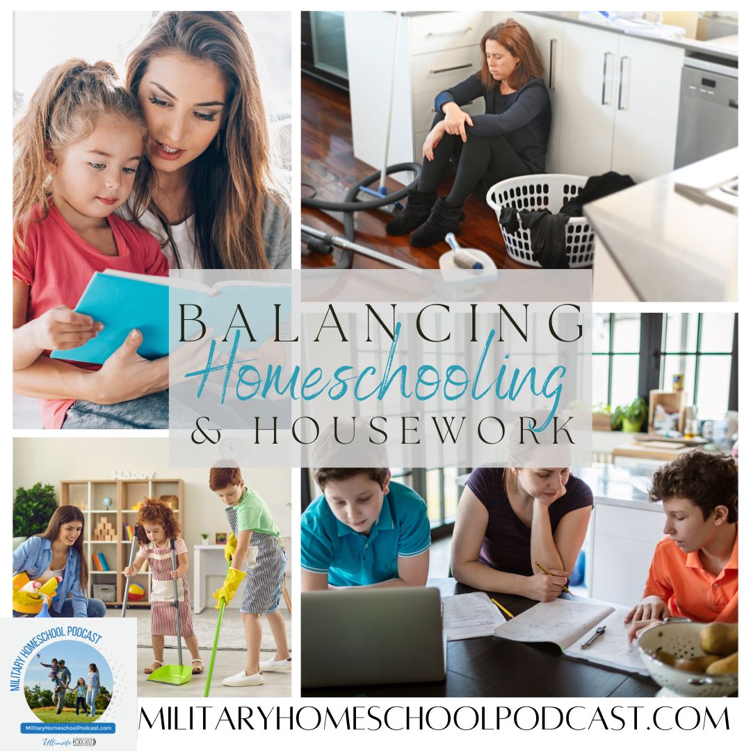 This week on the podcast, Crystal shares some sanity-saving secrets that have helped her maintain her composure and strike a balance between #homeschooling and #housework. 🎧 Listen to podcast: bit.ly/3QtOVqr #militaryhomeschooler