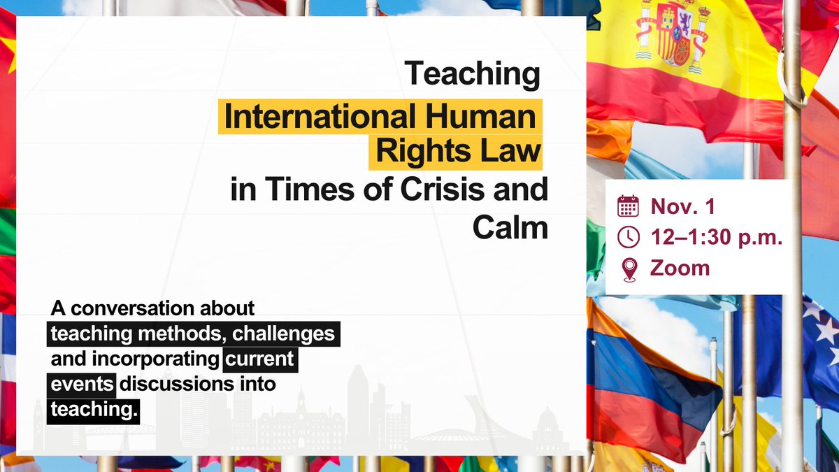 Join us online for an exciting #GHRH panel on teaching international #humanrightslaw and incorporating current events into discussions for #teaching!

Tap the link to register and learn more!
👇
ow.ly/XFxU50Q0hkb
