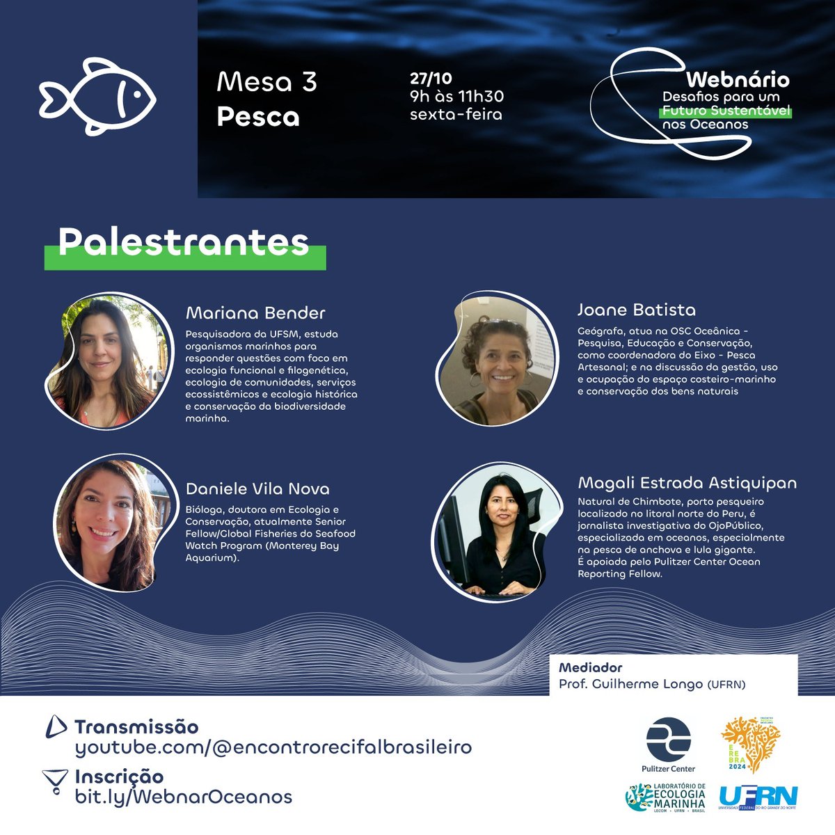 📢Desafios para um Futuro Sustentável nos Oceanos. Webinar propõe debates entre jornalistas, pesquisadores e lideranças para discutir o uso e futuro dos oceanos. Confira a programação e inscreva-se! 👇