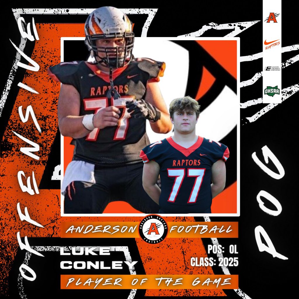 AHS_TDClub's tweet photo. ⭐️ Congrats to Week 🔟 @_AHS_Football Players of the Game on Offense & Special Teams:
🏈O: @T_Frye16
✨ST: @Hudsonb07
🏈O: @Luke_Conley77
🎙️Interviews tonight at @usbnsports FINAL broadcast of #RaptorRecap sponsored by @CinfedCU at ANDERSON Pub & Grill. https://t.co/PiHVTfBlap