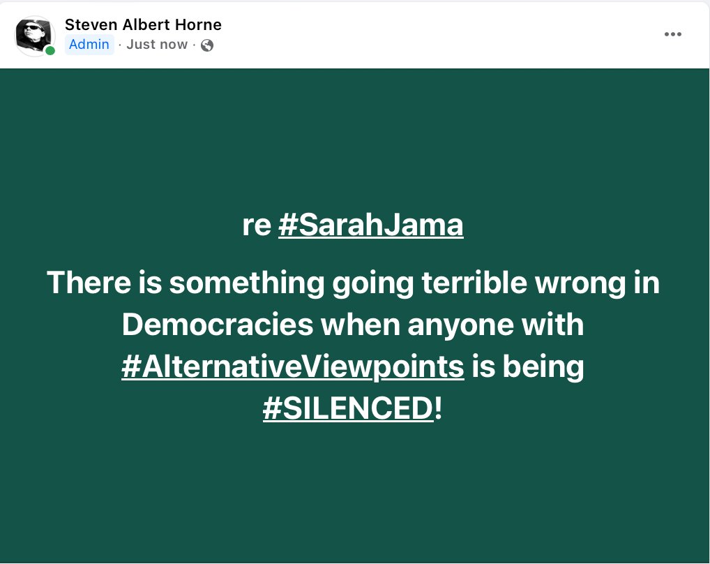 StevenVellou's tweet image. re #SarahJama 

There is something going terrible wrong in Democracies when anyone with #AlternativeViewpoints is being #SILENCED!

@UnAmericanHouse