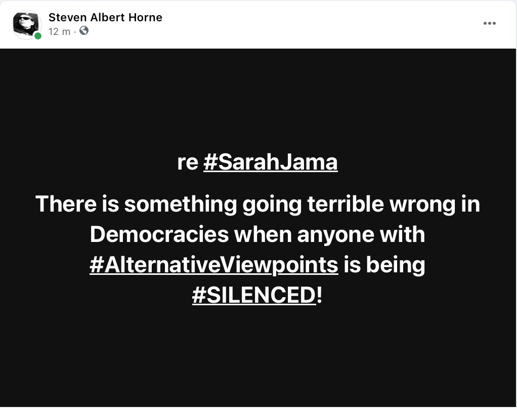 StevenVellou's tweet image. re #SarahJama

There is something going terrible wrong in Democracies when anyone with #AlternativeViewpoints is being #SILENCED!

@UnAmericanHouse
