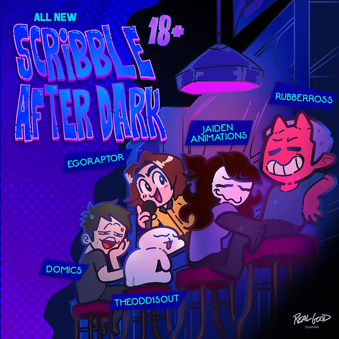 Scribble After Dark finds host @egoraptor and animators @theodd1sout, @JaidenAnimation, @RubberNinja, and @OmNomDomz running a gauntlet of drawing games, live onstage! Here's all the info: 📅 1/26/24 📍 Balboa Theatre 🎟️ Tickets on sale 10/27 @ 10A 🔞 Event is for guests ages 18+