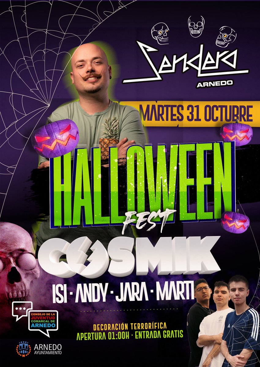 ArnedoCjc's tweet photo. 🎃🕷️LLEGA HALLOWEEN🎃🕷️

Este año de la mano con #SalaSendero y dentro del convenio de colaboración con el @aytoarnedo presentamos esta actividad.

@CosmikMusica estará el martes 31 en Arnedo, le acompañarán #DjIsi #DjAndy #DjJara y #DjMarti

‼️ENTRADA GRATUITA‼️
🎃DESDE LA 1:00 https://t.co/uyypCwIu4G