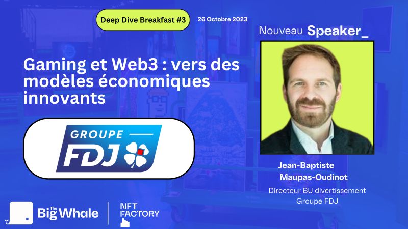 💥RDV ce jeudi 26 au
<a href="/NFTFactoryParis/">NFT Factory Paris</a> sur le thème :   « Gaming et  Web3 : vers des modèles économiques innovants ».
@FDJ qui s’apprête à lancer de nouvelles expériences dans le secteur, sera l'un des speakers du  « Deep Dive", une matinée d’échanges organisée par <a href="/TheBigWhale_/">The Big Whale 🐳</a>
