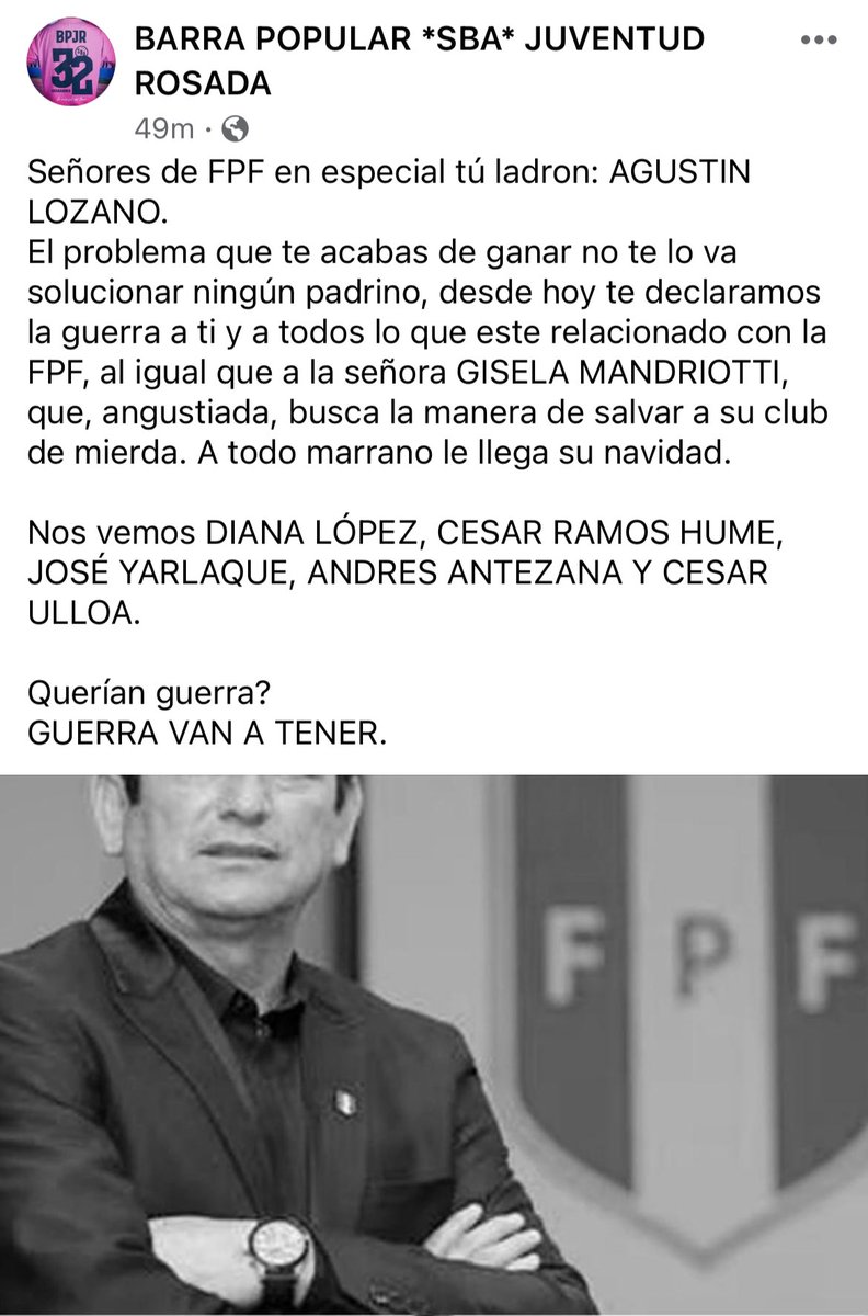 Respuesta de la <a href="/BPJR_1991/">JUVENTUD ROSADA</a> tras la vergonzosa decisión por parte de la <a href="/TuFPF/">Federación Peruana de Fútbol</a>. 

#VamosBoys