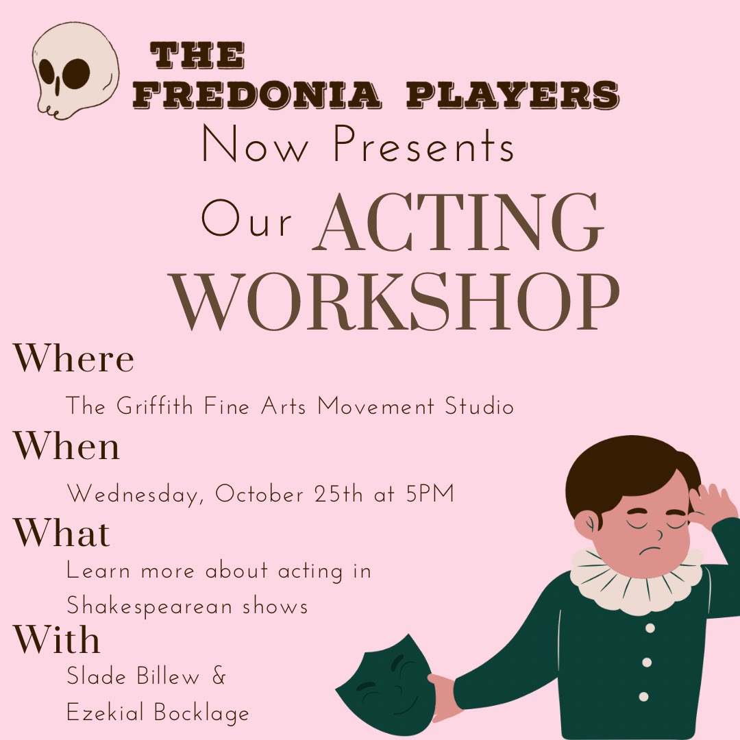 Want to learn more about acting Shakespearean text? Then, this workshop is prefect for you!

Led by Slade Billew and Ezekial Bocklage, this workshop will take place in the Griffith Fine Arts Building movement studio (room 270) at 5pm!

We hope to see you all there tomorrow!