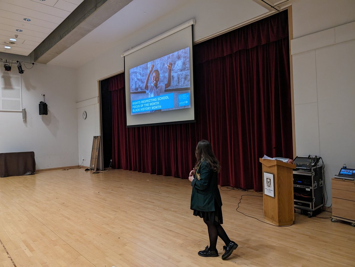 Today S6 members of our #RRSA Steering Group delivered our first Focus of the Month presentation to year group assemblies, on #BlackHistoryMonthUK . They did brilliantly: spoke with confidence & passion 👏 @DavidKillin @sshsparents @CROinverclyde @sshs_SocSubs @StStephensHS