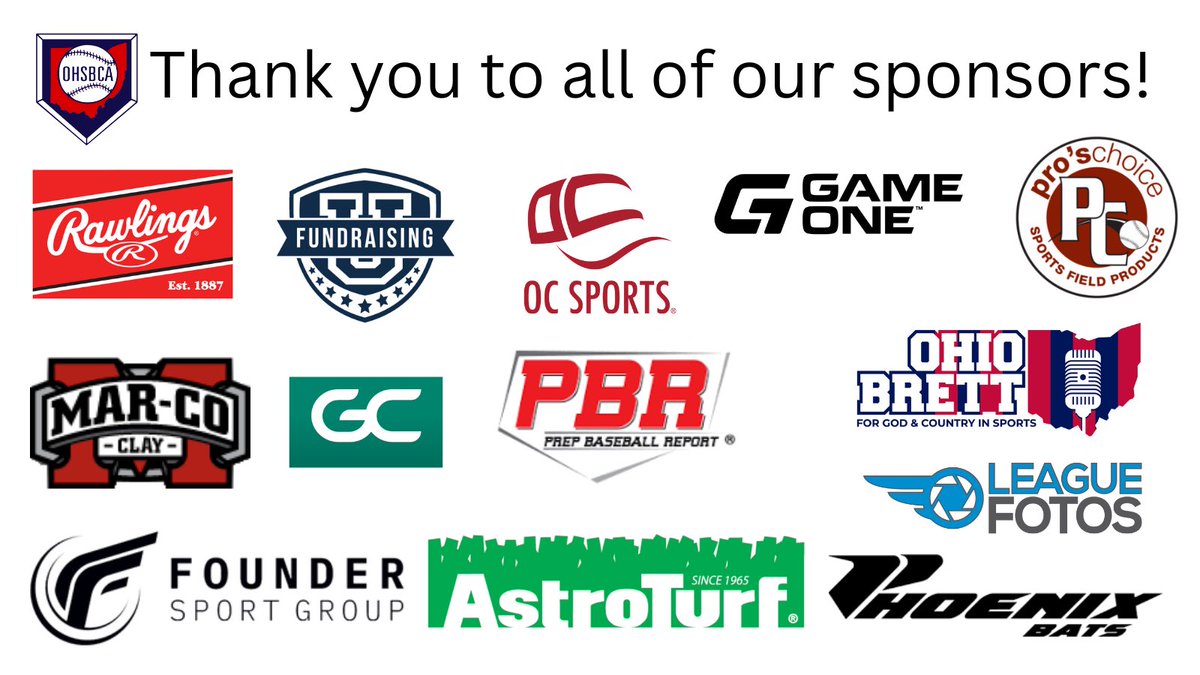 We are grateful to all of our current OHSBCA sponsors (at this time). They will all be at our clinic in January! There is vendor information on our website for businesses who would like to join us on January 18th & 19th! Coaches are reminded that registration is now open! ⚾️