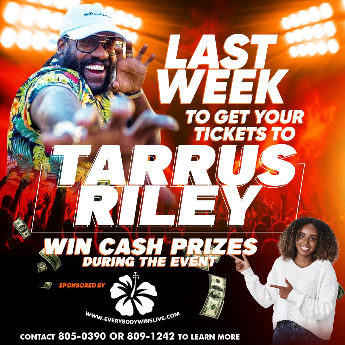 Attending Tarrus Riley Live in Concert?

You can win cash courtesy of Everybody Wins Live!

Winners of the raffle must be:

18 years old &amp; over
Must be residents of The Bahamas
Must NOT be employees or relatives of the employees of EWLCL