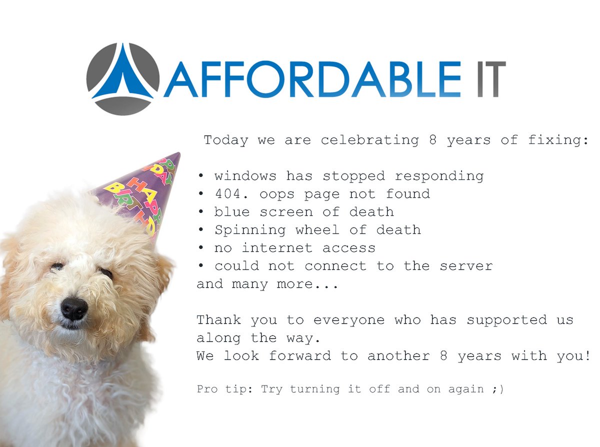 inside_techuk's tweet photo. Today we celebrate turning 8 years old! Here's to the next 8 and beyond! #company #birthday #dog #officedog https://t.co/cLvNP20mmq