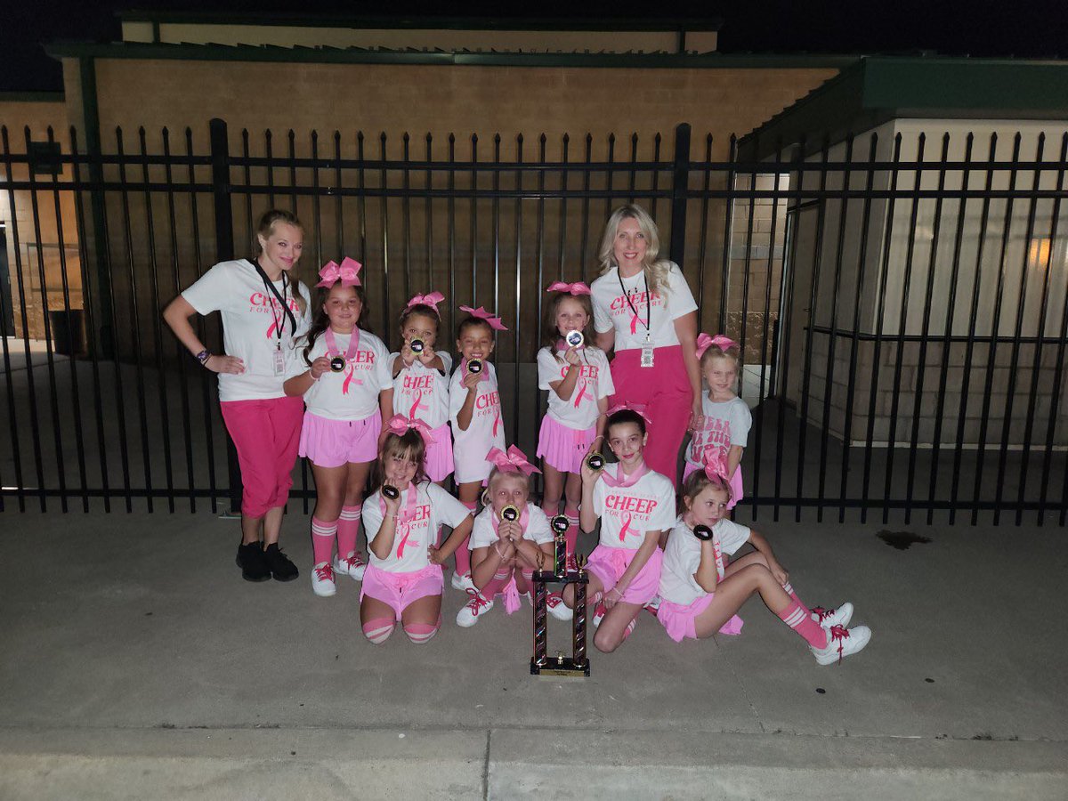HeatherrMayoo's tweet photo. My cheer babes got to take home gold medals at their first ever competition Sunday! So incredibly proud of their performance! They’re timing was great, sharp motions, smiling (&amp; sass) everywhere, it was amazing! This is why I love to coach! Pushing these girls to do their best!❤️ https://t.co/GYSgMSEKHM