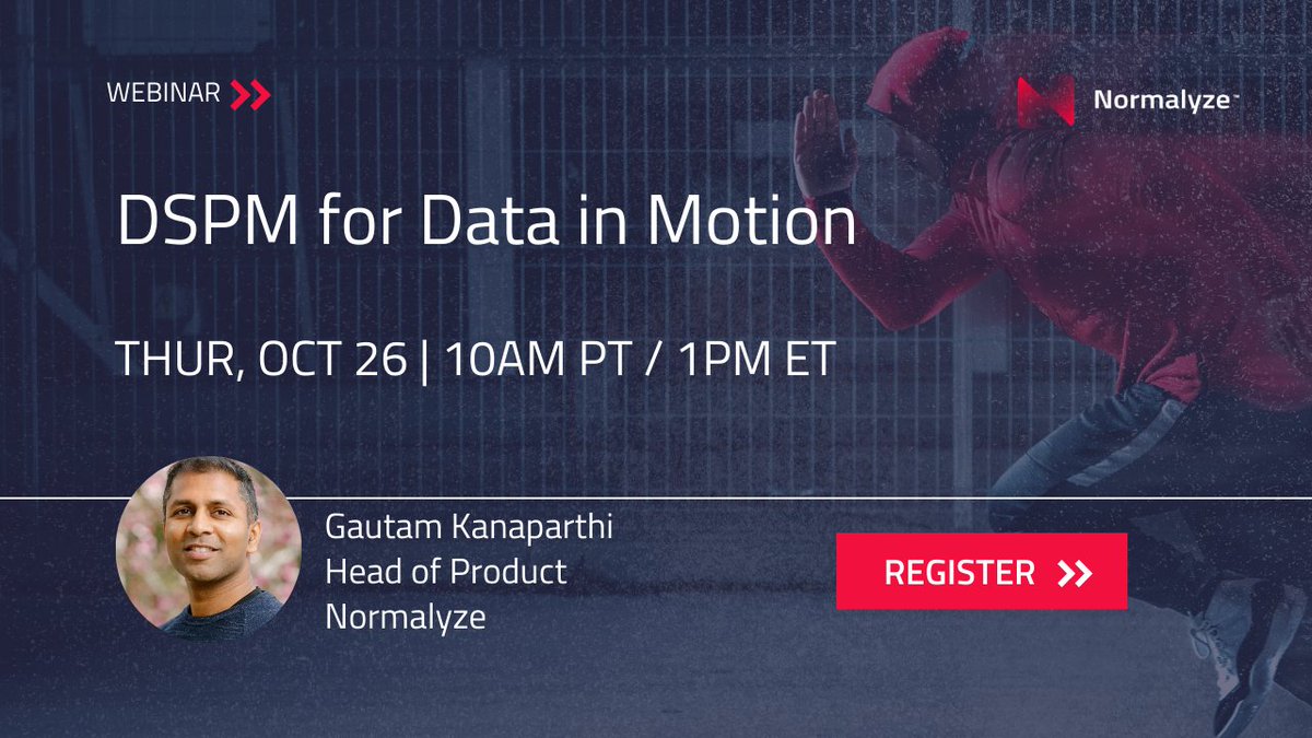 Securing #datainmotion is a challenge for many organizations.  

Join Normalyze Head of Product Gautam Kanaparthi as he demos key capabilities of #DSPM that keep your data in motion secure.

Webinar Thurs, Oct 26 at 10am PT. Sign up now!

#datasecurity social.normalyze.ai/u/K7Yedr