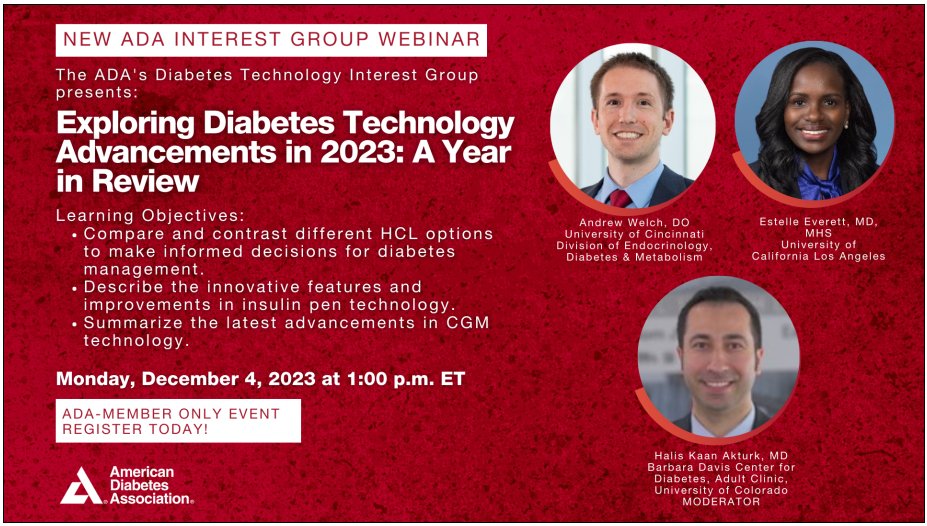 Join us on December 4, 2023, 1-2 pm EST #DiabetesTech in 2023! Don't miss this  🔗Register: Link [professionaleducation.diabetes.org]
Hybrid Closed-Loop Systems, Insulin Pens, and Continuous Glucose Monitors.