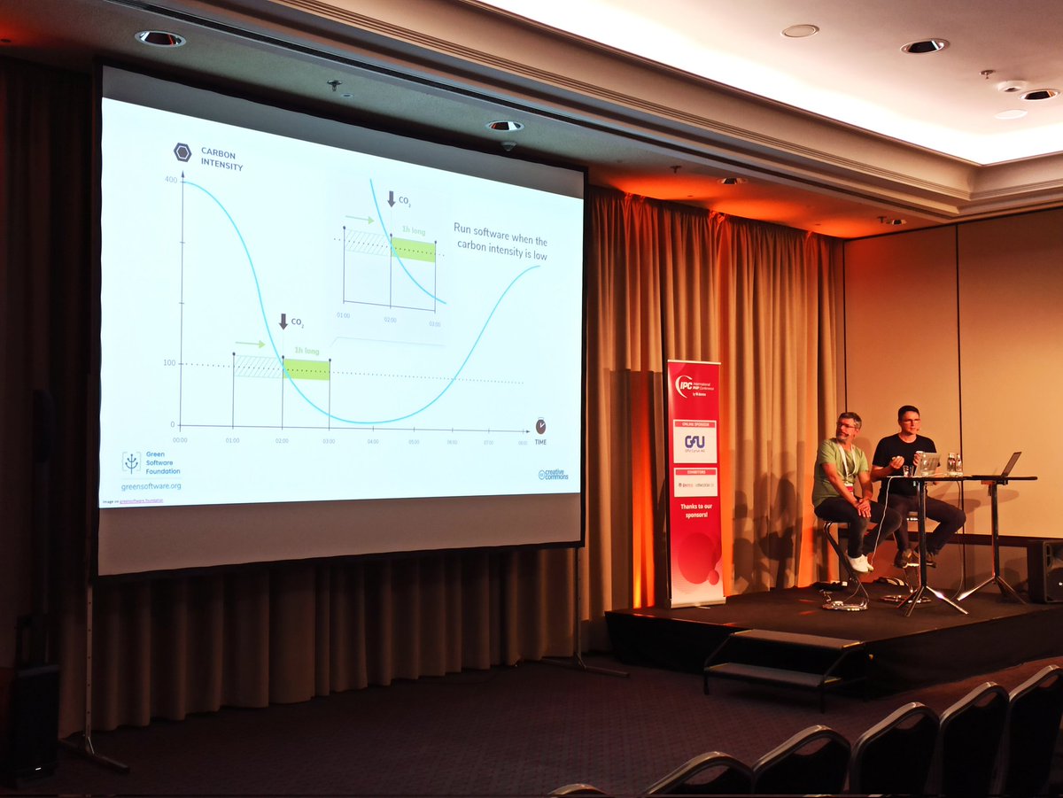 phpconference's tweet image. A thoughtful keynote by @kingfries and Carsten Windler on sustainable development, which should be more and more in the focus of developers in times of global warming/change.
#IntPHPcon #Sustainability #greencoding