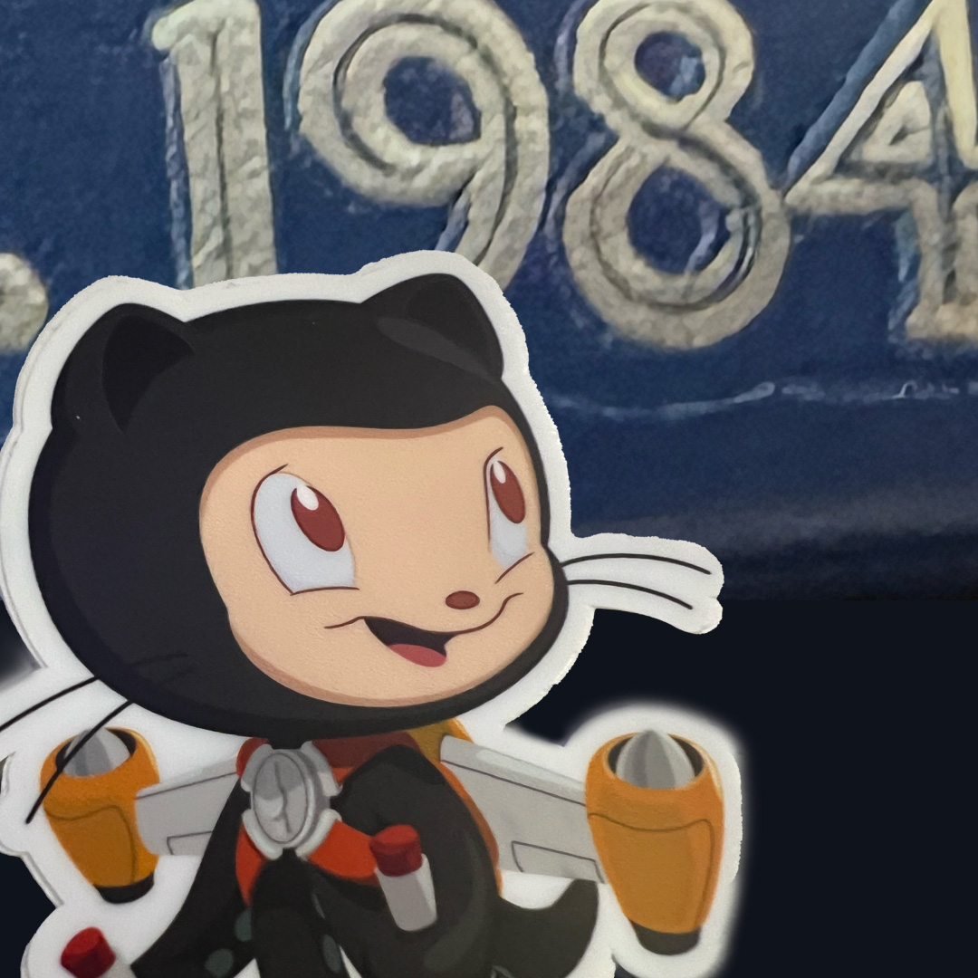 Octocat's jetting high, near where the dean does apply. Nestled within a year of lore, think big, think '84. The book as blue as the deep sea top, find it before Octocat decides to hop!