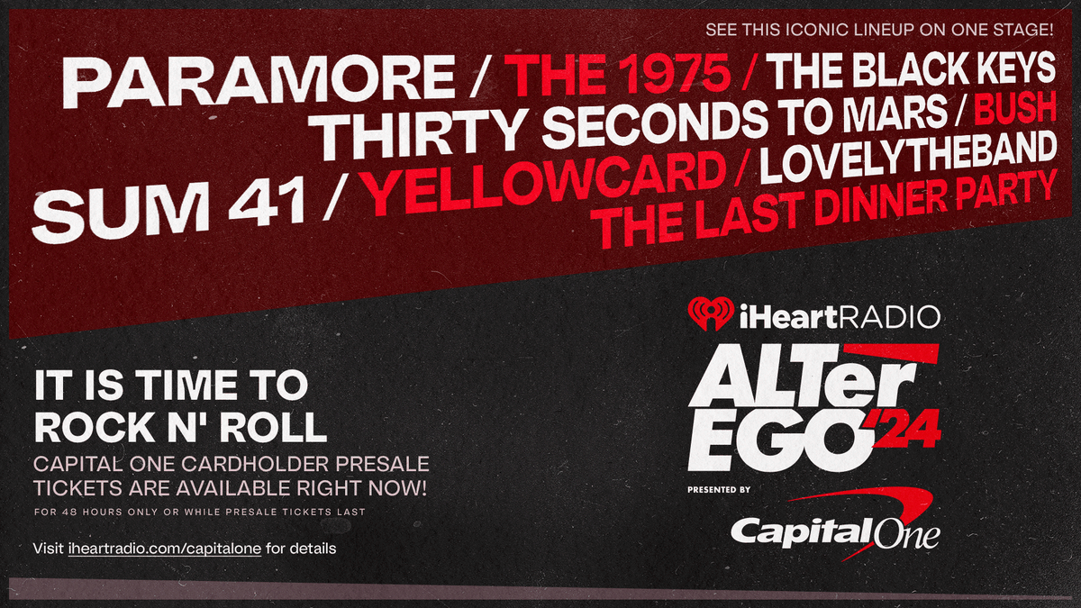 Alt1047's tweet photo. If you’re a @capitalone cardholder, it's time to rock n' roll! 🎸 Secure your tickets right now with this exclusive pre-sale just for you! 😝 Get your @iHeartRadio ALTer EGO tickets here ➡️ https://t.co/0eY2Fg20Td #iHeartALT https://t.co/PqTXew5B4A