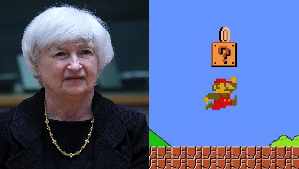 TheBabylonBee's tweet photo. Janet Yellen Proposes Tax On Coins You Acquire In Mario https://t.co/ngJLhBHYvb https://t.co/1sn0nQTN7u