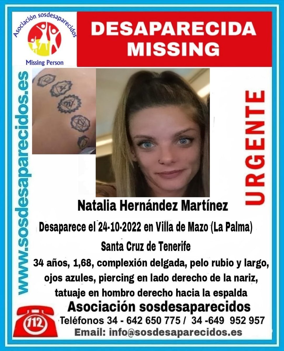 sosdesaparecido's tweet photo. 🆘 DESAPARECIDA
Un año sin Natalia
#desaparecido #sosdesaparecidos #Missing #España #LaPalma #SantaCruzdeTenerife
Fuente: sosdesaparecidos 
Síguenos @sosdesaparecido https://t.co/XNzyJReHvi