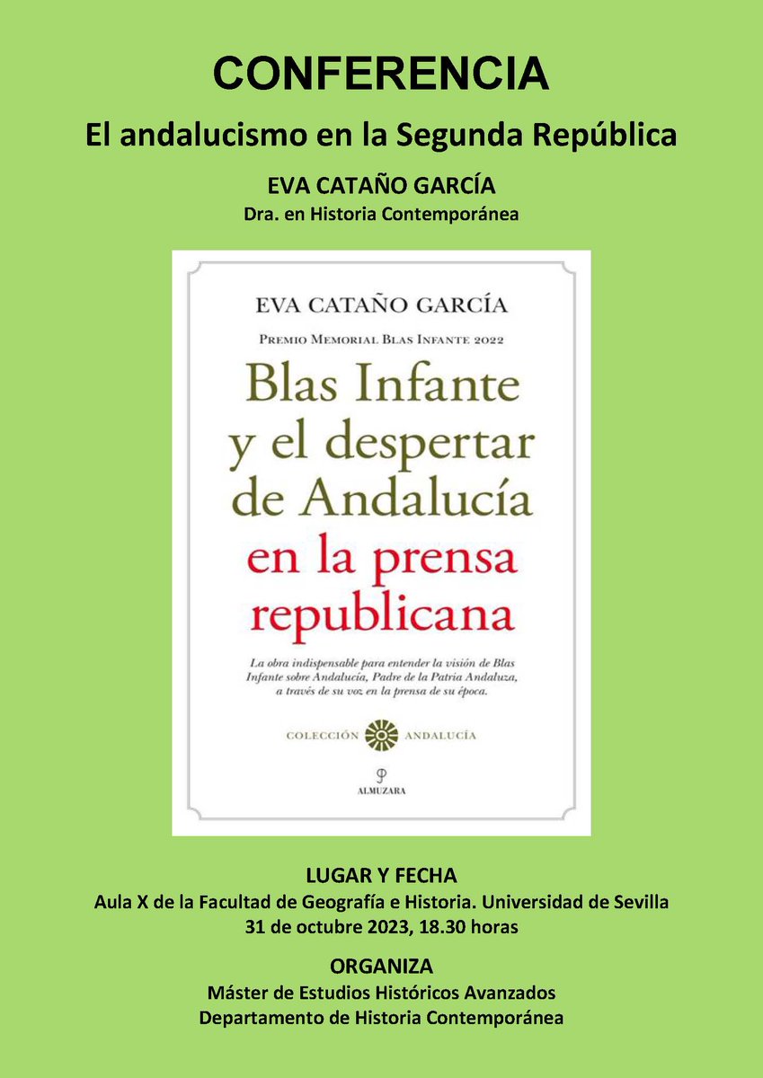 ¡La próxima semana, en la <a href="/unisevilla/">Universidad de Sevilla</a>, presentaré mi estudio sobre el Andalucismo en la Segunda República. Exploraremos el pensamiento de Blas Infante a través de la prensa histórica. Una oportunidad única para conocer nuestra historia y cultura.😊📚 #Andalucía #BlasInfante