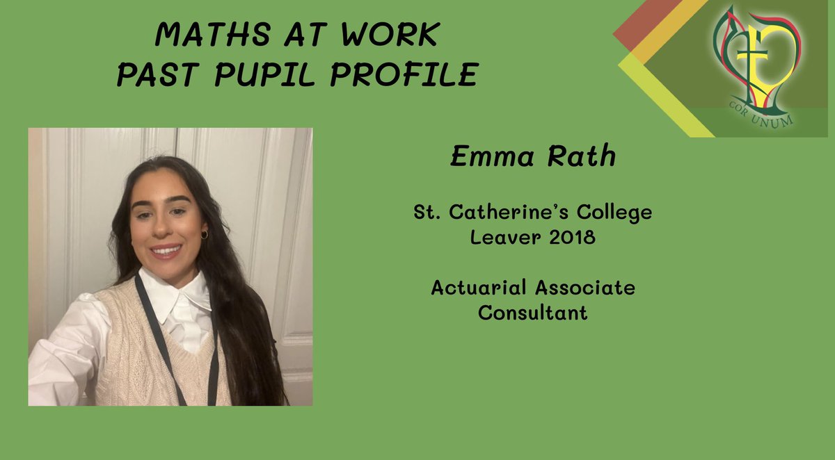 MathsStCaths's tweet photo. The focus of @mathsweek this year was how we use Maths. To celebrate this we asked some of our past pupils how they use Maths in their current job! Thanks to Aine, Emma and Donna for taking the time to share how they #usemaths! #welovemaths #corunum ๐งฎ๐ฉ๐ฝโ๐ผ https://t.co/1WW3XewuuO
