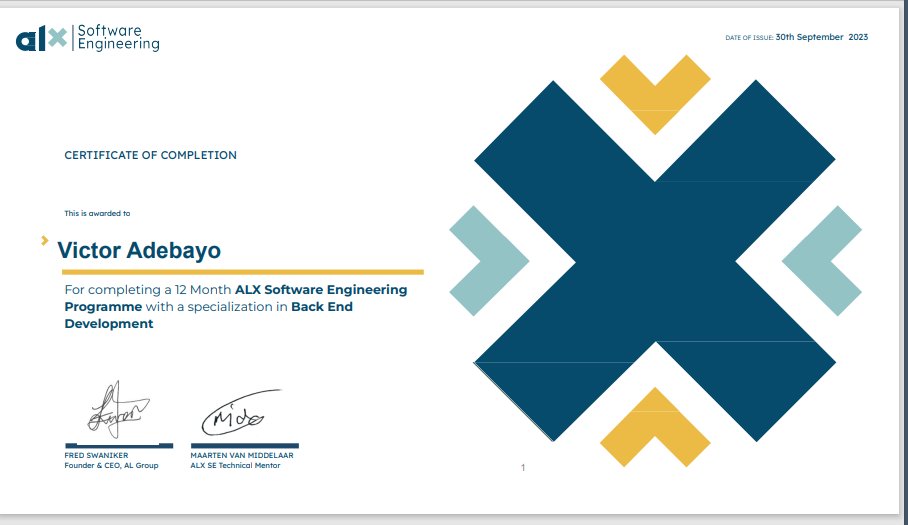 I'm thankful for being part of this program. Excited to pursue technology with newfound skills and confidence from this certificate. Grateful for the honor, embracing endless possibilities as a Certified Software Engineer
#ALXSoftwareEngineering
#ALX_SE
#CertifiedSoftwareEngineer