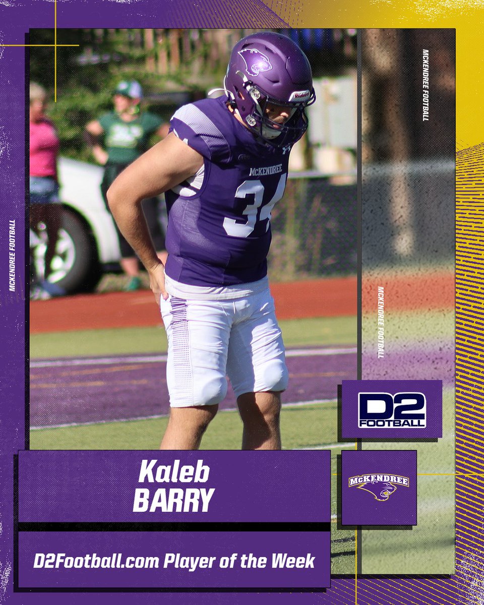 McKBearcats's tweet photo. 🏈🏆🐾| @Mckendree_FB's Kaleb Barry picks up a national player of the week award!

#BearcatsUnleashed #GLVCfb https://t.co/7GRr4sRpeS