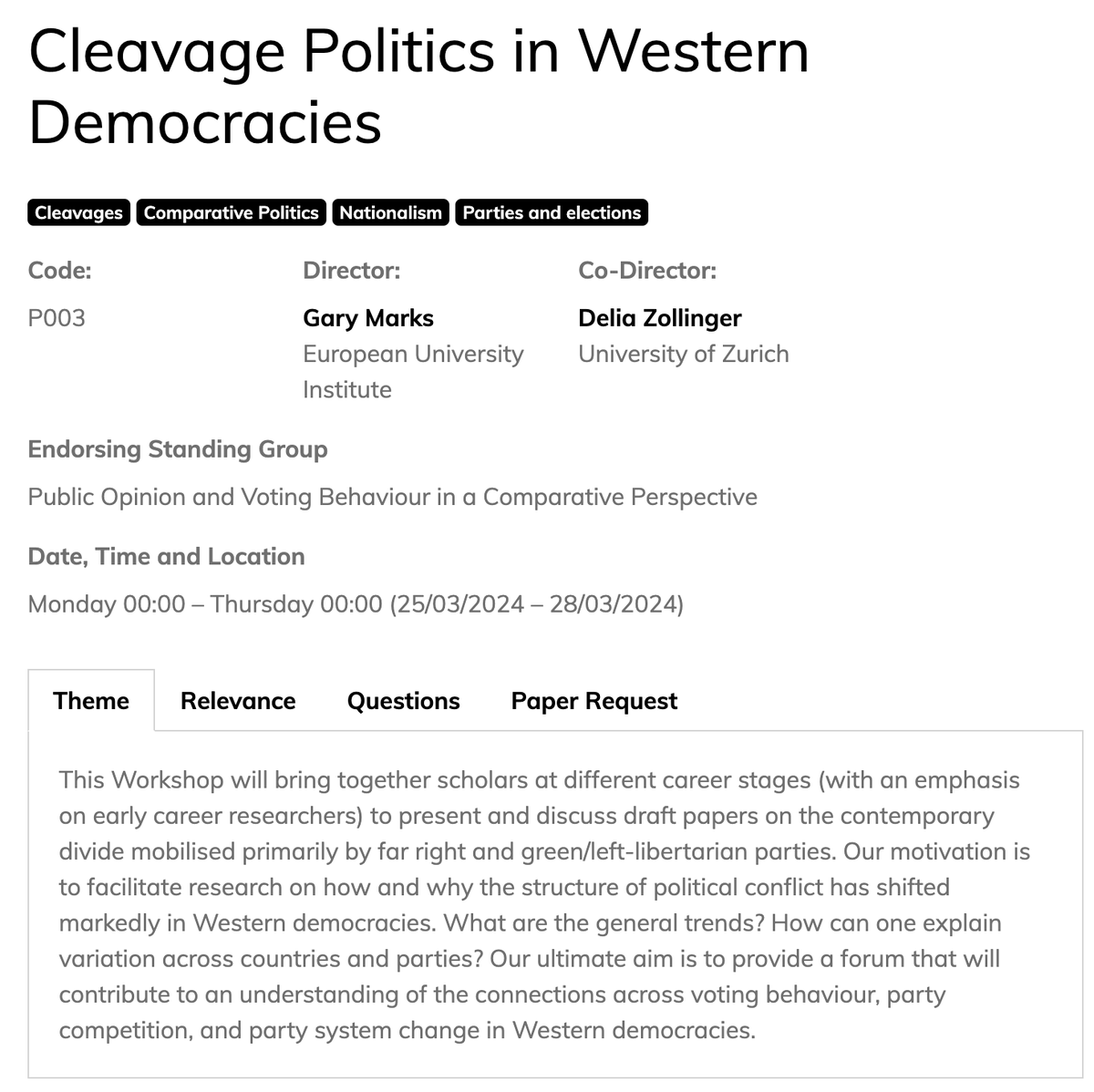 Excited that this workshop on cleavage politics is happening at the ECPR Joint Sessions 2024 in Lüneburg. More information here: ecpr.eu/Events/Event/W… You can propose papers until 23 Nov. We look forward to your submissions! Feel free to get in touch with any questions.