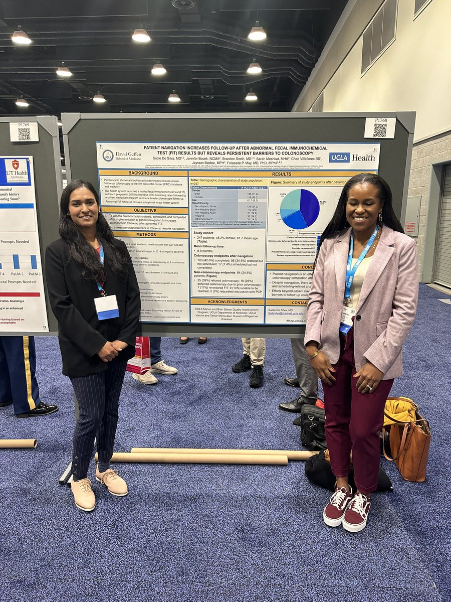 So grateful to work with @SadieDeSilva the past two years in #colorectalcancer screening quality improvement. Congrats on yet again a fantastic poster- this time on patient navigation and FIT follow-up! @AmCollegeGastro #ACG2023 @UCLAGIHep #MayLabUCLA