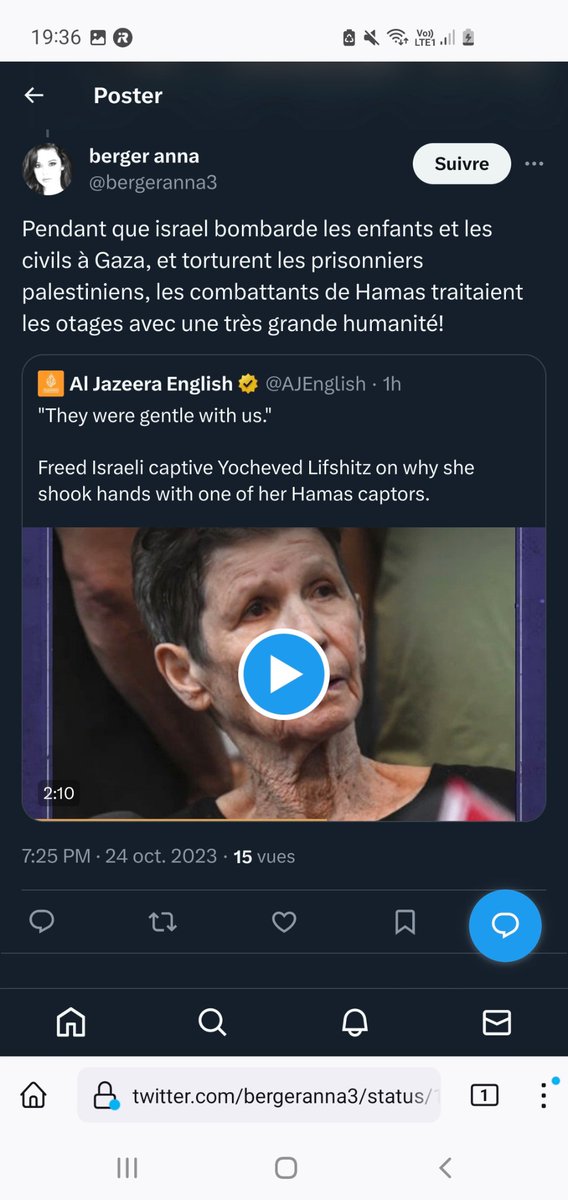 Merdouillettes's tweet photo. La propagande bat son plein. Selon les sources, cette mamie raconte que le hamas a été gentils avec les otages, ou qu'ils ont vécu un enfer...

Il est peut être temps de ne pas surtweeter sur le conflit pour éviter de propager des fakenews... https://t.co/peXX3mzDTb